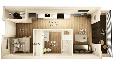 Floor plan for studio, 1 bath, 540 sqft